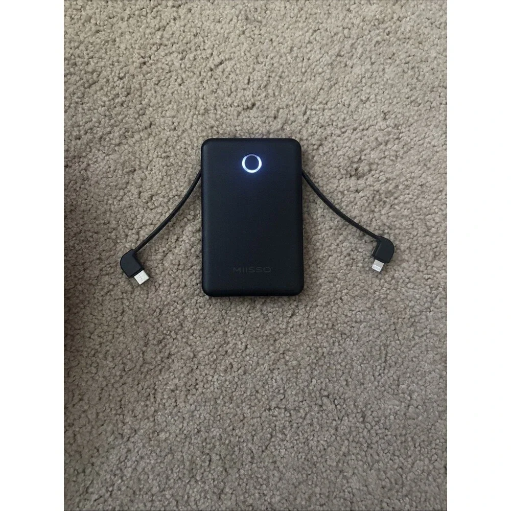 MIISSO 10000mAh Slim Power Bank Built-In Cables Qi 2-Port White